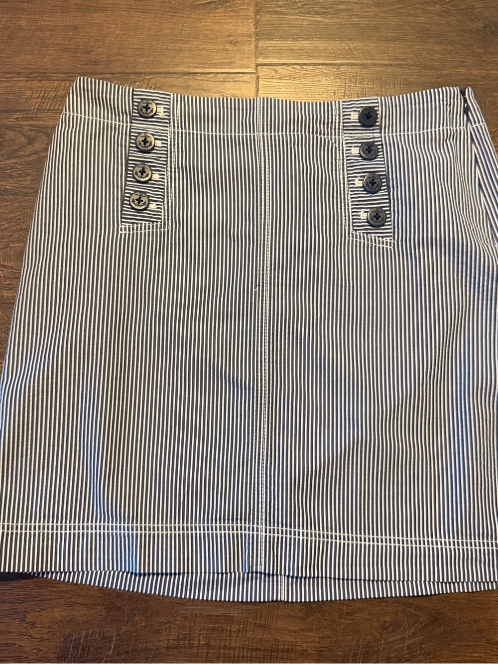Talbots Petites Sailor Skirt 8P Blue White Striped Seersucker Nautical Mini